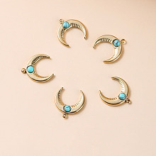 Honeyhandy Bohemia Style Synthetic Turquoise Moon Charms, with Golden Tone Stainless steel Findings, 12x6x3mm