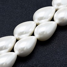 Honeyhandy Electroplate Shell Pearl Beads Strands, teardrop, White, 13x10mm, Hole: 1~1.2mm, about 30pcs/strand, 15.7 inch(40cm)