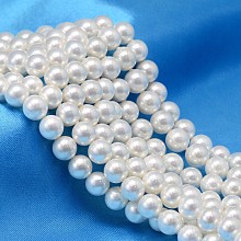 Honeyhandy AB Color Plated Shell Pearl Round Bead Strands, White, 10mm, Hole: 0.8~1mm, about 40pcs/strand, 15.74 inch.