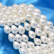 Honeyhandy Teardrop Shell Pearl Bead Strands, White, 16x12mm, Hole: 1.2mm, about 26pcs/strand, 15.74 inch