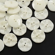 Honeyhandy Acrylic Sewing Buttons, Plastic Buttons for Costume Design, 2-Hole, Dyed, Flat Round, White, 15x3mm, Hole: 0.5mm