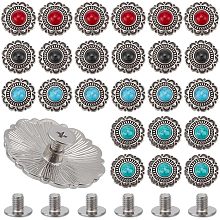 WADORN 24 Sets Sunflower Decoration Rivets Studs, 4 Colors 24mm Vintage Conchos Nailhead Studs Imitation Turquoise Round Shape Castings Screw Back Button DIY Leather Craft Accessories