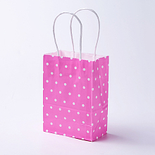 Honeyhandy kraft Paper Bags, with Handles, Gift Bags, Shopping Bags, Rectangle, Polka Dot Pattern, Deep Pink, 21x15x8cm