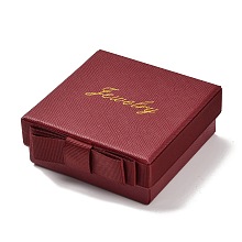 Honeyhandy Square & Word Jewelry Cardboard Jewelry Boxes, with Bowknot & Sponge, for Earring, Ring, Necklace and Bracelets Gifts Packaging, Dark Red, 8.8x8.5x3.45cm, Inner Size: 7.6x7.6cm