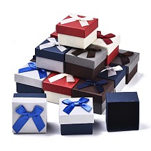 Honeyhandy Cardboard Ring Boxes, with Bowknot Ribbon Outside and Black Sponge Inside, Square Jewelry Gift Boxes, Mixed Color, 5~5.3x5~5.3x3.8~4cm