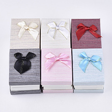 Honeyhandy Cardboard Jewelry Set Boxes, with Sponge Inside, Rectangle with Bowknot, Mixed Color, 9x7x3cm