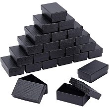 BENECREAT 24 Pack Diamond Pattern Cardboard Jewelry Boxes 3x2x1 Inch Rectangle Ring Earring Necklace Gift Boxes with Sponge Insert for Anniversaries, Weddings, Birthdays, Black