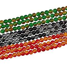 Two Tone Crackle Glass Bead Strands, Round, Mixed Color, 8~8.5mm, Hole: 1mm, about 50~52pcs/strand, 14.9 inch~15.7 inch(38~40cm), 3 colors, 3strands/color, 9strands, about 150pcs/strand, 450pcs/box