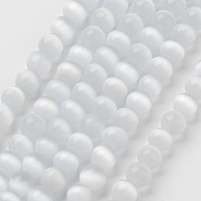 Honeyhandy Cat Eye Beads, Round, White, 8mm, Hole: 1mm, about 15.5 inch/strand, about 49pcs/strand