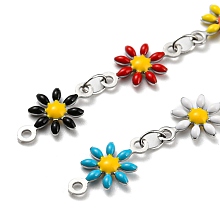 Honeyhandy 304 Stainless Steel Flower Link Chain, with Enamel, with Spool, Unwelded, Colorful, 12.5~13x7~8x2mm, 5m/roll