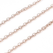 Honeyhandy 304 Stainless Steel Cable Chains, Soldered, with Spool, Flat Oval, Rose Gold, 3x2.5x0.5mm, about 32.8 Feet(10m)/roll