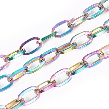 Honeyhandy Ion Plating(IP) 304 Stainless Steel Cable Chains, Unwelded, with Spool, Flat Oval, Rainbow Color, 6.5x3.8x0.8mm, about 32.8 Feet(10m)/roll