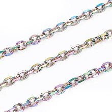 Honeyhandy Ion Plating(IP) 304 Stainless Steel Cable Chains, Diamond Cut Chains, with Spool, Soldered, Faceted, Oval, Rainbow Color, 2.5x2x0.5mm, about 32.8 Feet(10m)/roll