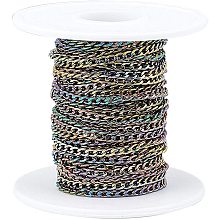 CHGCRAFT 1Roll 304 Stainless Steel Curb Chains with Spool Unwelded Chains Multi-Color Chain for DIY Jewelry Making, About 32.8feet/roll