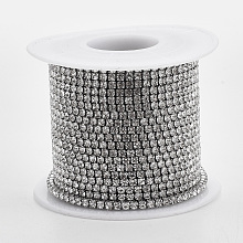 Honeyhandy 304 Stainless Steel Rhinestone Strass Chains, with Spool, Rhinestone Cup Chains, Crystal, Stainless Steel Color, 2mm, about 32.8 Feet(10m)/roll