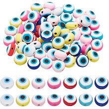 Arricraft 75 Pcs Flat Round Evil Eye Beads 12mm, Handmade Polymer Clay Beads, Evil Eye Spacer Beads for Bracelet Earring Necklace Making- Deep Sky Blue