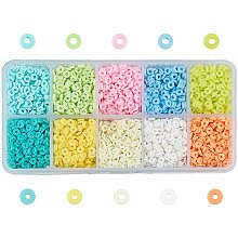 SUPERFINDINGS About 3800pcs 4mm Clay Beads 10 Color Polymer Clay Disc Beads Round Clay Spacer Beads Polymer Clay Flat Bead for Bracelets Earring Necklaces Jewelry Making