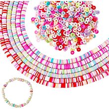 HOBBIESAY 12 Strands 6 Styles Handmade Polymer Clay Spacer Beads 6mm Heishi Clay Beads Vinyl Disc Beads Loose Handmade Spacers for Summer Beach DIY Jewelry Crafts, Hole: 1.8mm