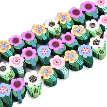 Honeyhandy Handmade Polymer Clay Beads Strands, Flower, Colorful, 10~12x6.5~8x4.5~5mm, Hole: 1.6mm, about 38~40pcs/strand, 10.63 inch~11.61 inch(27~29.5cm)