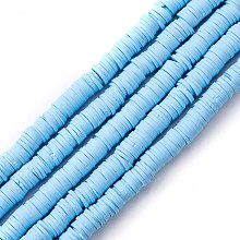 Honeyhandy Handmade Polymer Clay Beads Strands, for DIY Jewelry Crafts Supplies, Heishi Beads, Disc/Flat Round, Sky Blue, 6x0.5~1mm, Hole: 1.8mm, about 290~320pcs/strand, 15.75 inch~16.14 inch(40~41cm)