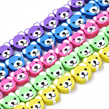 Honeyhandy Handmade Polymer Clay Bead Strands, Bear Head, Mixed Color, 7.5~10x9~11x4mm, Hole: 1.6mm, about 37~40pcs/strand, 13.58 inch~15.35 inch(34.5~39cm)