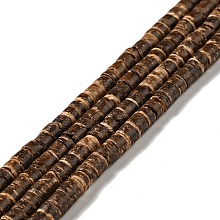 Honeyhandy Coconut Beads Strands, Flat Round, Coffee, 5x2.5~5mm, Hole: 1mm, about 160pcs/strand, 23.82 inch(60.5cm)