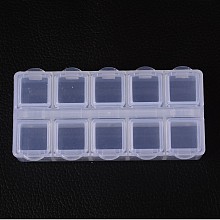 Honeyhandy Cuboid Plastic Bead Containers, Flip Top Bead Storage, 10 Compartments, White, 8.8x4.4x2.05cm