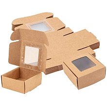 BENECREAT 30 Packs 2.5x2.5x1.2 Inches Square Brown Kraft Paper Boxes with Clear Windows for Party Favor Treats, Bakery, and Jewelry Packaging