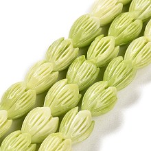 Honeyhandy Synthetic Coral Dyed Beads Strands, Magnolia Flower, Yellow Green, 10~10.5x8mm, Hole: 1mm, about 25pcs/strand, 9.84''(25cm)