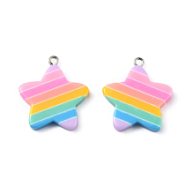 Honeyhandy Rainbow Star Resin Pendants, with Platinum Plated Iron Peg Bails, Colorful, 28.5x26x4mm, Hole: 2mm