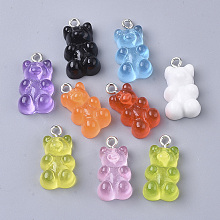 Honeyhandy Resin Pendants, with Platinum Tone Iron Loop, Imitation Food, Bear, Mixed Color, 20.5~22.5x11.5x7mm, Hole: 2mm