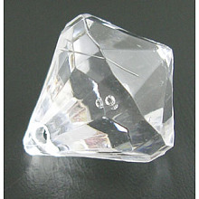 Honeyhandy Transparent Acrylic Faceted Diamond Pendants, Clear, 31x28mm, Hole: 3mm, about 52pcs/500g