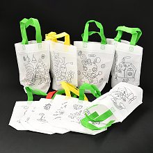 Honeyhandy Rectangle Non-Woven DIY Environmental Scribble Bags, with Handles, for Children DIY Crafts Making, Mixed Patterns, 360mm