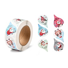 Honeyhandy Christmas Theme Teardrop Roll Stickers, Self-Adhesive Paper Gift Tag Stickers, for Party, Decorative Presents, Santa Claus, 6.3x2.8cm