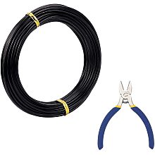 BENECREAT 2 Rolls 10 Gauge Jewelry Craft Wire Black Bendable Metal Wire with 1PC Side Cutting Pliers for Model Skeleton Sculpturing Making (32.5 Feet, 11 Yards)