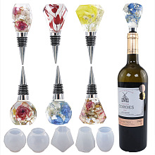 Honeyhandy DIY Barrel & Rondelle & Diamond Wine Bottle Stopper Head Silicone Molds, Resin Casting Molds, For UV Resin, Epoxy Resin Jewelry Making, White, 41~49x35~52x35~44mm, Inner Diameter: 22~25x22~23mm, 5pcs/set