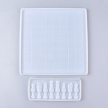 Honeyhandy DIY Chess Board & Pieces Silicone Molds, Resin Casting Molds, For UV Resin, Epoxy Resin Craft Making, Classic Games for Children and Adults, White, 274x274x9mm, Inner Diameter: 265x265mm