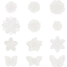 FINGERINSPIRE 12Pcs White Lace Embroidery Patches Self Adhesive Flower Butterfly Shape Appliques Organza Flowers Patches Sew on Applique DIY Craft Costume Accessories for Repairing and Decorating