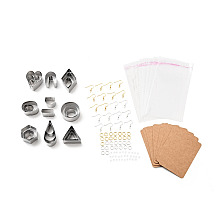 Honeyhandy 430 Stainless Steel Clay Earring Cutters Set, Iron Earring Hook and Jump Ring, Paper Card, Ear Nuts, Self-Adhesive Bag, Bakeware Tools, DIY Clay Accessories, Mixed Shape, Heart/Flat Round/Hexagon, Golden & Stainless Steel Color, Clay Cutters: 15.5~54x10~38x20mm