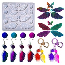 DIY Pendant Silicone Molds, Resin Casting Molds,Butterfly & Angel Wing/Flat Roundc, White, 94x108x6.5mm, Hole: 1mm and 2mm, Inner Diameter: 12~23x13.5~44mm