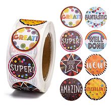 Honeyhandy Self-Adhesive Paper Stickers, Gift Tag, for Party, Decorative Presents, Round, Colorful, Word, 25mm, 500pcs/roll