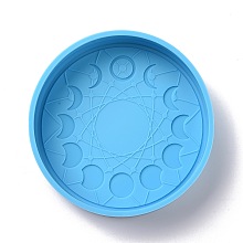 Honeyhandy Moon Phase Pattern Flat Round Candle Food Grade Silicone Molds, for Scented Candle Making, Deep Sky Blue, 106x27mm