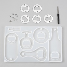 Honeyhandy Beer Bottle Opener Mold Kit, Bottle Cap Opener Silicone Mold,  for UV Resin, Epoxy Resin Craft Making, with 5PCS Stell Insert Parts, 10PCS Screw, 1PC Screwdriver, White, 241x154x11mm