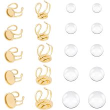 UNICRAFTALE 10 Sets DIY Cuff Ring Making Kit Golden Round Open Cuff Ring Bezel Tray US Size 8(18mm) 201 Stainless Steel Blank Dome Cabochon Ring Bases with Glass Cabochons Domes Set for Ring Making