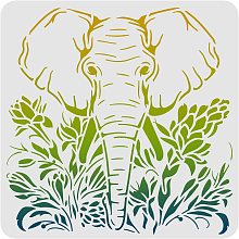 FINGERINSPIRE Elephant Stencils Template 11.8x11.8inch Plastic Elephant Animal Drawing Painting Stencils Elephant Flowers Pattern Reusable Stencils for Painting on Wood, Floor, Wall and Tile