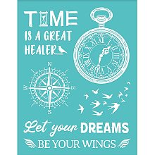 OLYCRAFT 2pcs Self-Adhesive Silk Screen Printing Stencil Reusable Clock & Compass & Pigeon Pattern Stencils for Painting on Wood Fabric T-Shirt Bags Wall and Home Decorations - 11x8.7 Inch