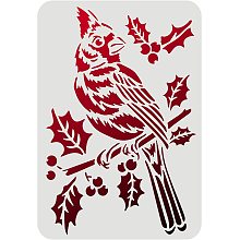 FINGERINSPIRE Cardinal Bird Stencil 11.7x8.3 inch Plastic Cardinal Bird Painting Stencil Bird Branch Pattern Stencils Reusable Stencils for Painting on Wood, Floor, Wall and Tile