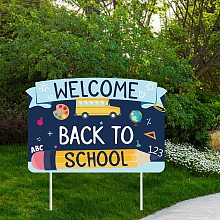 FINGERINSPIRE Welcome Back to School Yard Sign Plastic Waterproof First Day of School Classroom Yard Signs Outdoor Lawn Decorations(14.1x9.4inch)