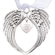 CREATCABIN 2Pcs Wing Memorial Christmas Ornament Angel Wing Memorial Gift Heart Tree Hanging Pendants for Loss of Loved One Party Remembrance Keepsake With Silk Ribbon-A Piece of My Heart is in Heaven