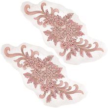 GORGECRAFT 2Pcs Red Sew on Sequins Patches 3D Flower Applique Floral Embroidered Lace Beads Sewing Trims Rhinestone Floral Fabric Tulle for Clothing Wedding Dress DIY Decoration Garment Accessories